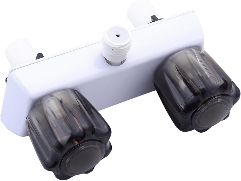 gcbcrit RV Shower Faucet, Dual-Handle Camper Shower Faucet with Acrylic Knobs, 4" RV Shower Valve Diverter, RV Outdoor Shower for RV, Camper Van, Outside and Inside Bathroom Shower (White + Gray Knob) - Image 1